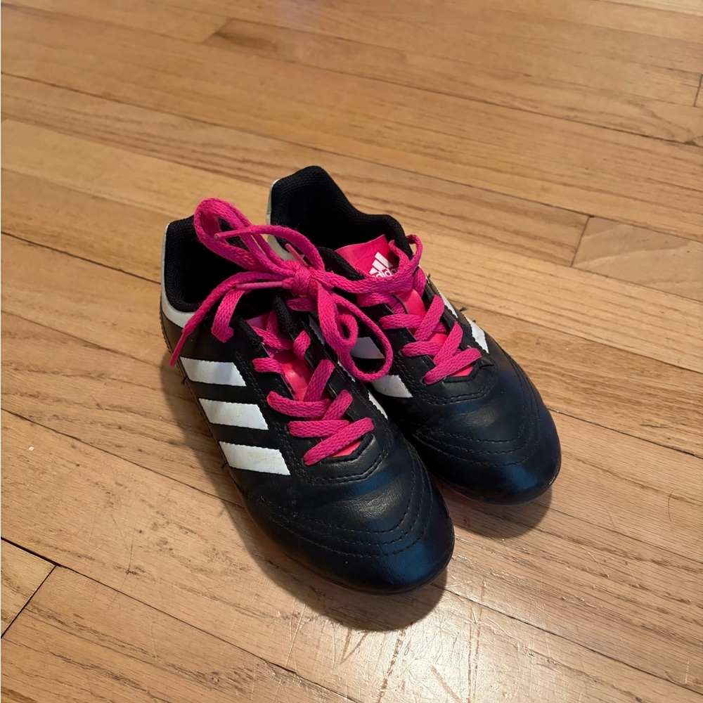 adidas Kids Black Sneakers with Pink Laces and White Stripes